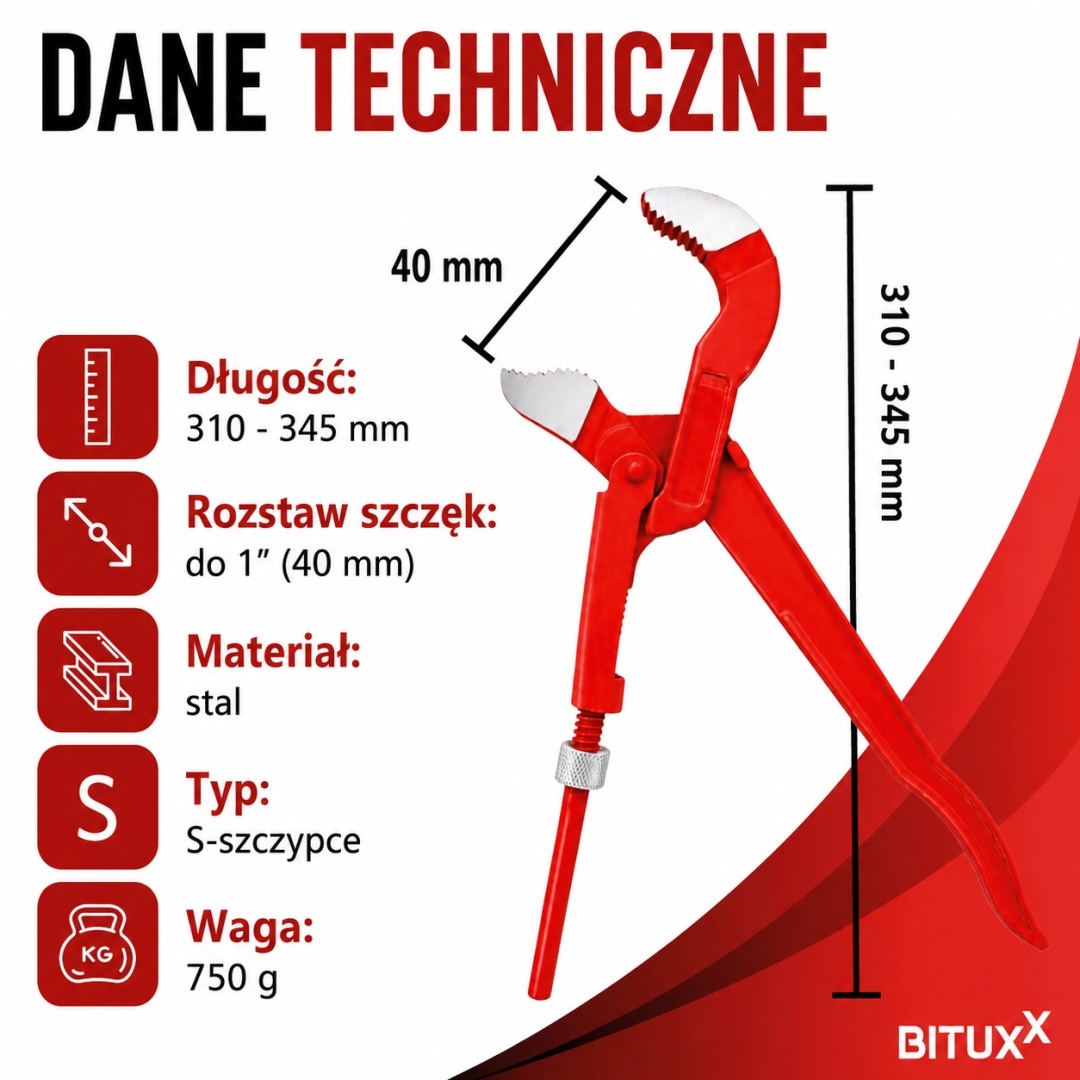 Hasák na trubky Bituxx S-Maul 40 mm 1'' nastavitelné hydraulické kleště M18072